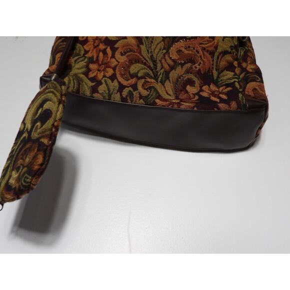 Paradox Tapestry Purse Shoulder Bag Brown Floral Sequins Woven Double Handle - Picture 3 of 16